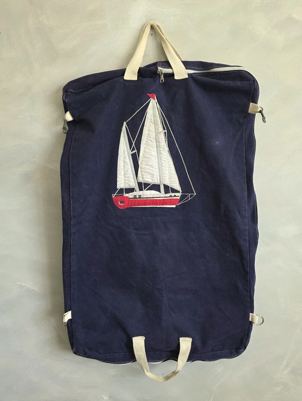 Rare Vtg Nautical Preppy 80s Tree Tops Sailboat Canvas Travel Garment Bag 39x24
